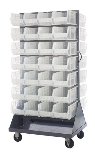 Mobile Double Sided Louvered Panel Rack with Bins - QMD-36H-240CL